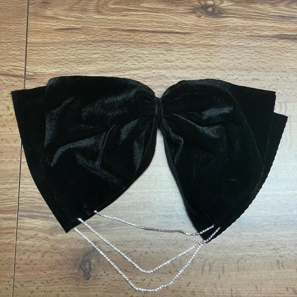 Oversized Velvet Bow French Barrette Hair Clip with Rhinestones
